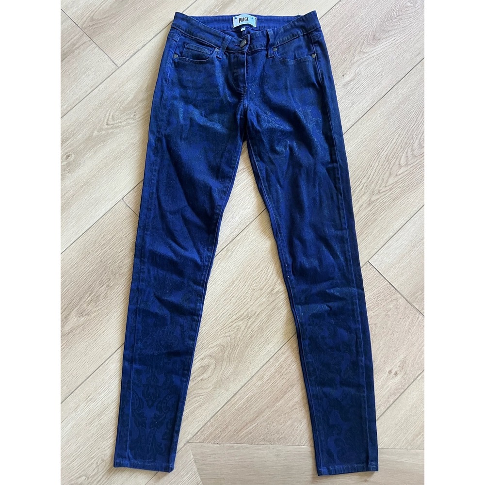 PAIGE Verdugo Ultra Skinny Jeans Navy Blue Paisley Pattern Womens - Picture 1 of 5